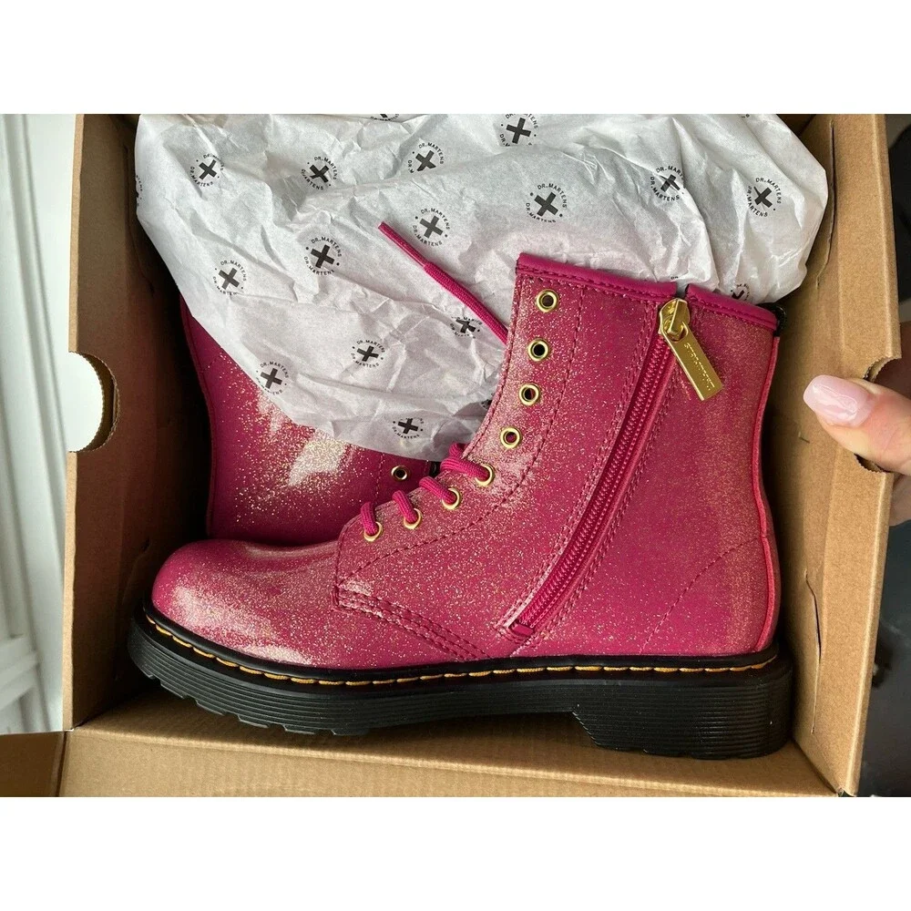 New Dr Marten Airwair Glitter Pink Fuchsia Big Girls Boots 1460 Sz Us 4 Uk 3